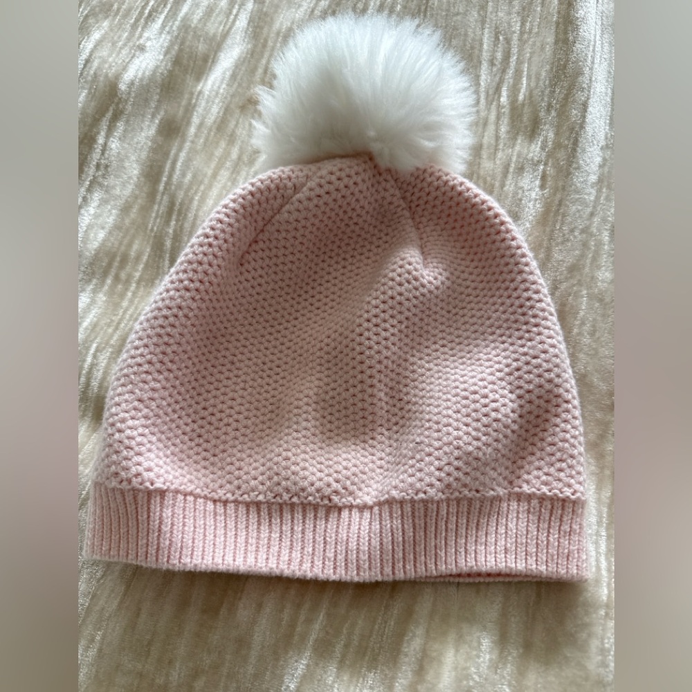 Janie and Jack Pink Knit Beanie with Pom Pom - Size 6-8
